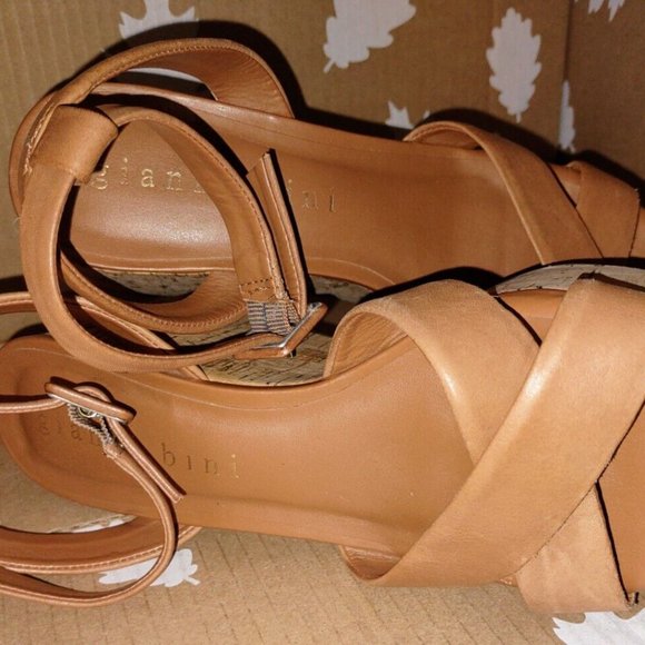 Gianni Bini "Zeeah" Cork Wedge Sandal Camel Tan Platform Heels 8M - Picture 3 of 11
